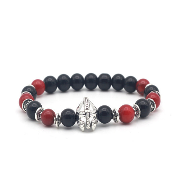 Brotherhood Collection Black/Spartan Red Stone Silver Series Bracelet