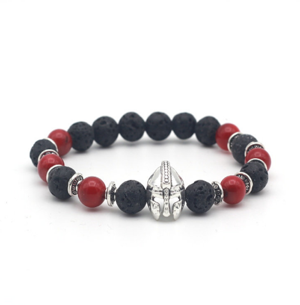 Brotherhood Collection Ancient Black/Spartan Red Stone Silver Series Bracelet
