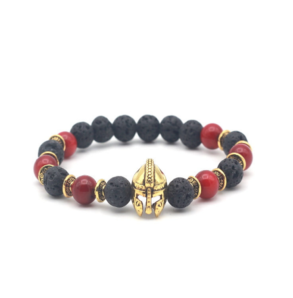 Brotherhood Collection Ancient Black/Spartan Red Stone Gold Series Bracelet