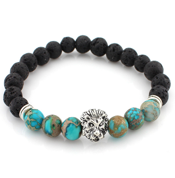 King of the Jungle Collection Ancient Black/Turquoise Stone Silver Series Bracelet