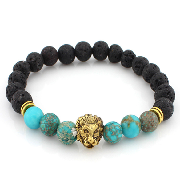King of the Jungle Collection Ancient Black/Turquoise Stone Gold Series Bracelet