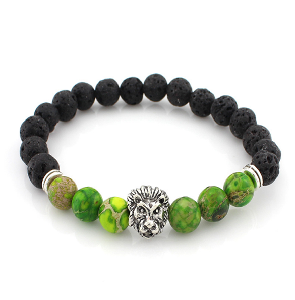 King of the Jungle Collection Ancient Black/Earth Green Stone Silver Series Bracelet