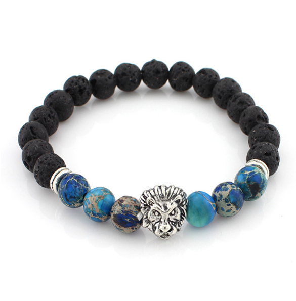 King of the Jungle Collection Ancient Black/Ocean Blue Stone Silver Series Bracelet