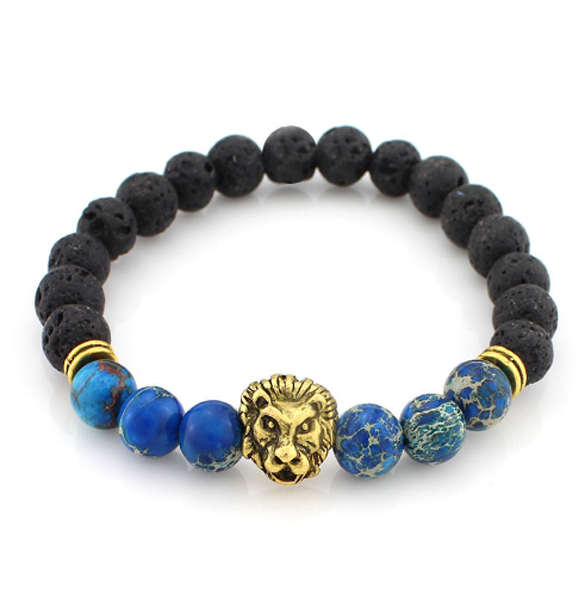 King of the Jungle Collection Ancient Black/Ocean Blue Stone Gold Series Bracelet