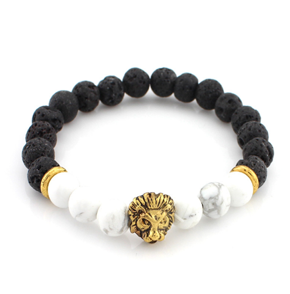 King of the Jungle Collection Ancient Black/White Stone Gold Series Bracelet